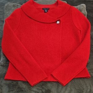 Adrienne Vittadini Red Cowl Neck Sweater with Brooch